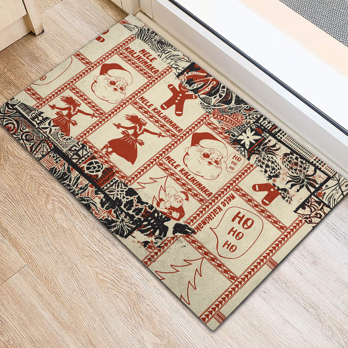 Aloha Hawaii Christmas Rubber Doormat Mele Kalikimaka Tapa Tribal Retro Style LT9 - Polynesian Pride