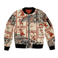 Aloha Hawaii Christmas Sleeve Zip Bomber Jacket Mele Kalikimaka Tapa Tribal Retro Style LT9 Unisex Beige - Polynesian Pride