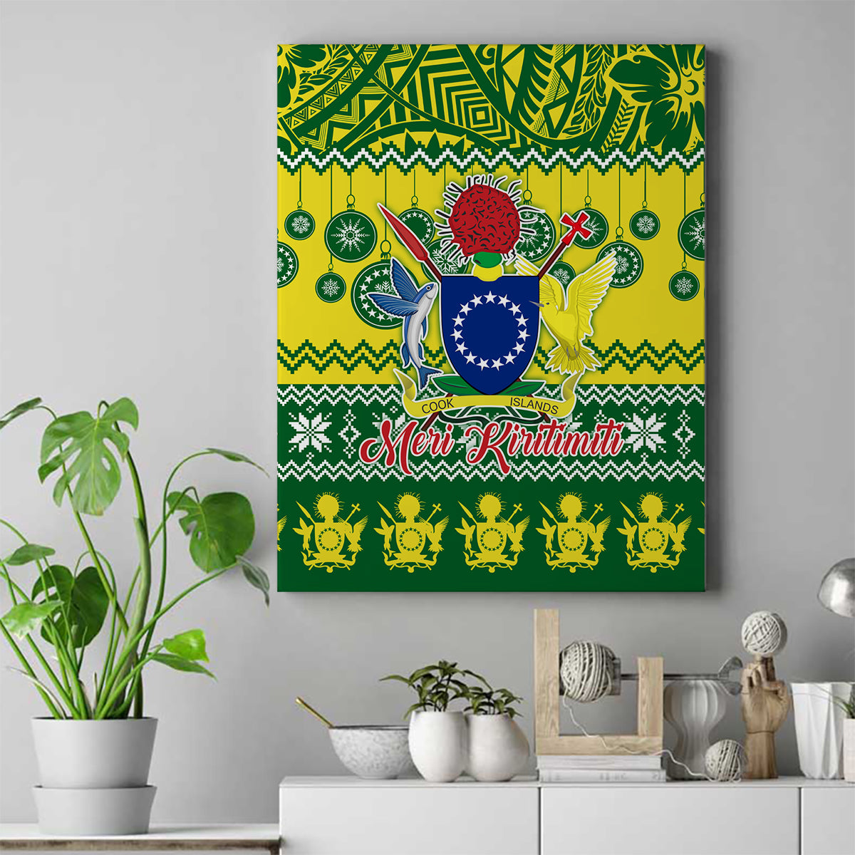 Cook Islands Christmas Canvas Wall Art Santa Beach Meri Kiritimiti LT9 Green - Polynesian Pride