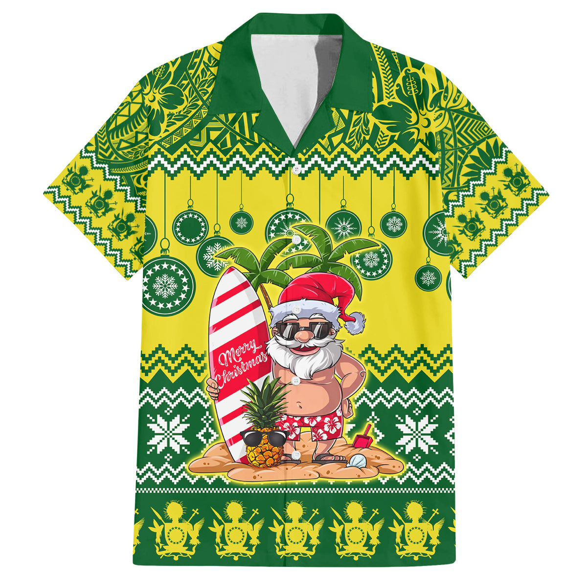 Cook Islands Christmas Family Matching Tank Maxi Dress and Hawaiian Shirt Santa Beach Meri Kiritimiti LT9 Dad's Shirt - Short Sleeve Green - Polynesian Pride