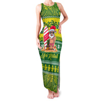 Cook Islands Christmas Family Matching Tank Maxi Dress and Hawaiian Shirt Santa Beach Meri Kiritimiti LT9 Mom's Dress Green - Polynesian Pride