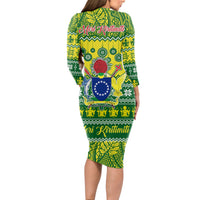Cook Islands Christmas Long Sleeve Bodycon Dress Santa Beach Meri Kiritimiti LT9 - Polynesian Pride
