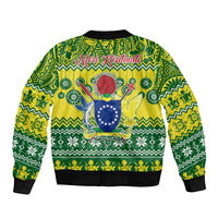 Cook Islands Christmas Sleeve Zip Bomber Jacket Santa Beach Meri Kiritimiti LT9 - Polynesian Pride