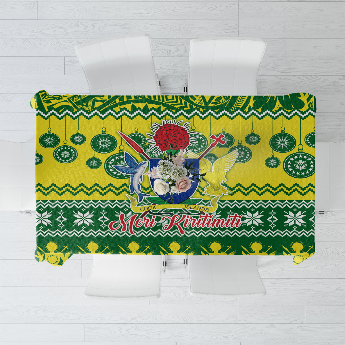 Cook Islands Christmas Tablecloth Santa Beach Meri Kiritimiti LT9 Green - Polynesian Pride