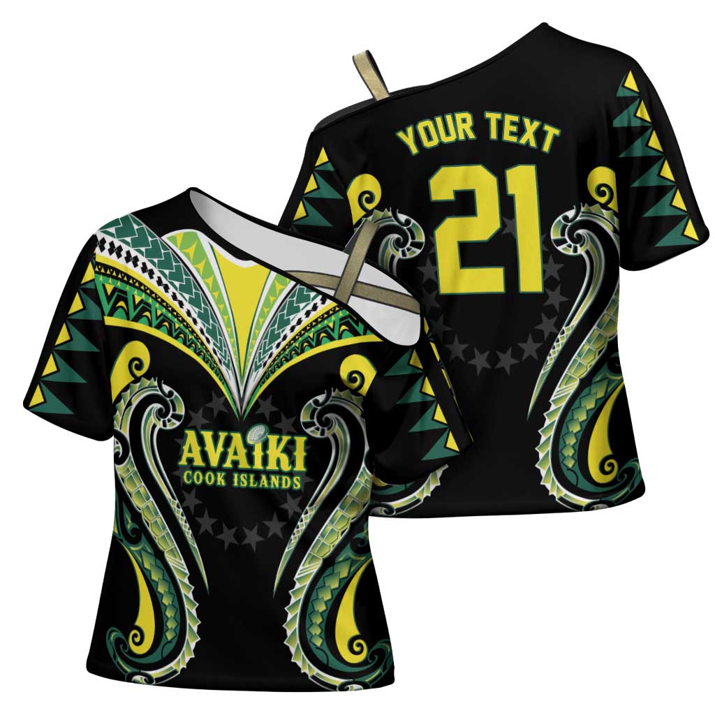 Custom Rugby Cook Islands Avaiki Cross Shoulder Shirt Black Kuki Airani Tribal Maori Inspired LT9 - Polynesian Pride