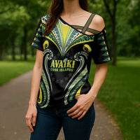 Custom Rugby Cook Islands Avaiki Cross Shoulder Shirt Black Kuki Airani Tribal Maori Inspired LT9 - Polynesian Pride