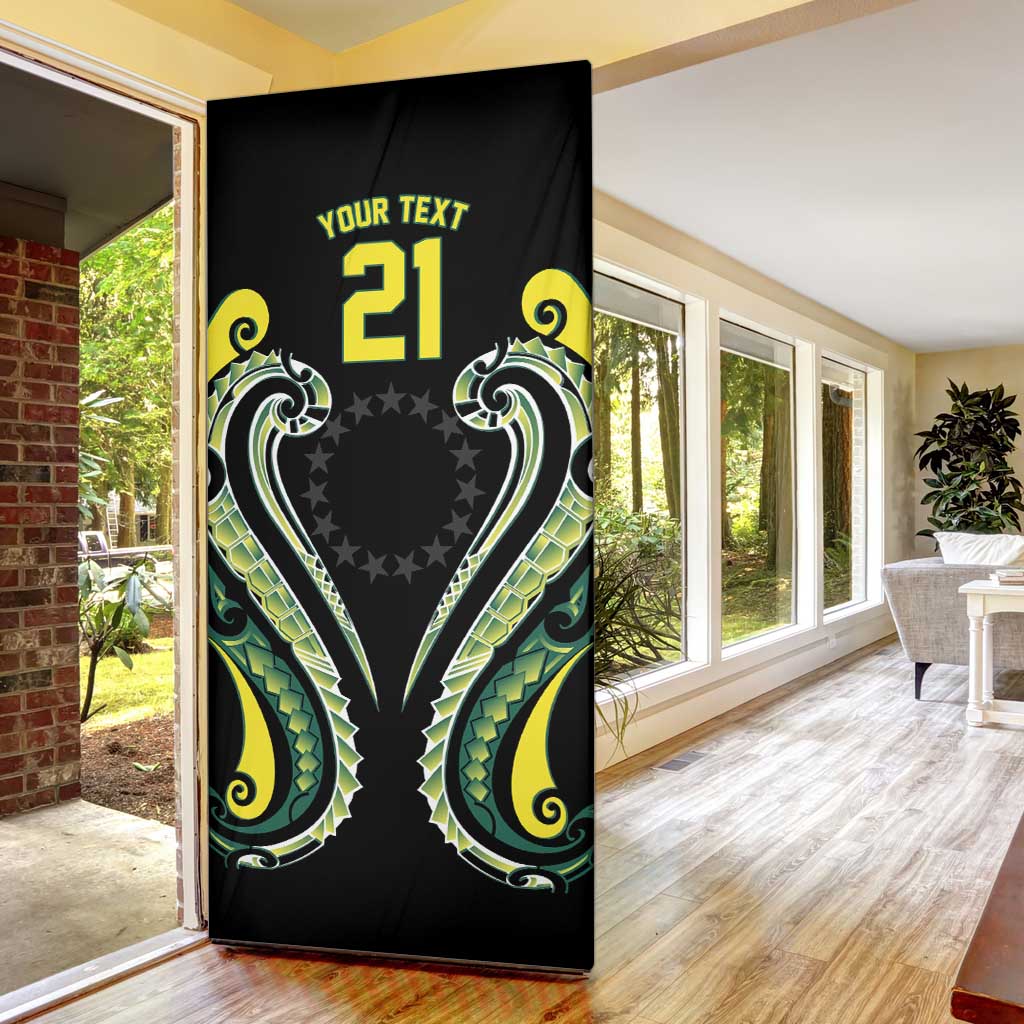 Custom Rugby Cook Islands Avaiki Door Cover Black Kuki Airani Tribal Maori Inspired - Polynesian Pride