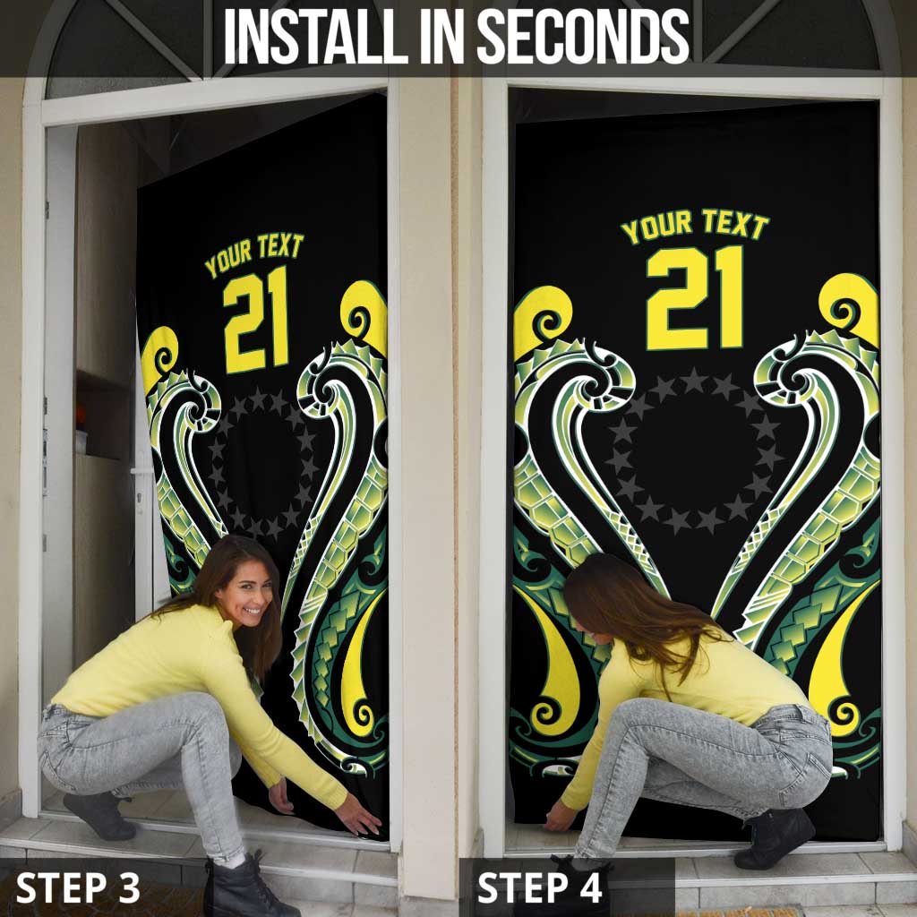 Custom Rugby Cook Islands Avaiki Door Cover Black Kuki Airani Tribal Maori Inspired - Polynesian Pride