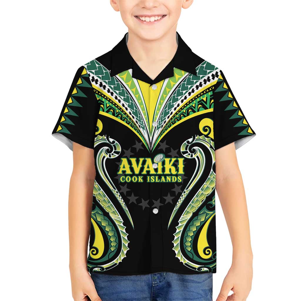 Custom Rugby Cook Islands Avaiki Family Matching Long Sleeve Bodycon Dress and Hawaiian Shirt Black Kuki Airani Tribal Maori Inspired - Polynesian Pride