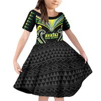 Custom Rugby Cook Islands Avaiki Family Matching Off Shoulder Short Dress and Hawaiian Shirt Black Kuki Airani Tribal Maori Inspired - Polynesian Pride