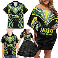Custom Rugby Cook Islands Avaiki Family Matching Off Shoulder Short Dress and Hawaiian Shirt Black Kuki Airani Tribal Maori Inspired - Polynesian Pride