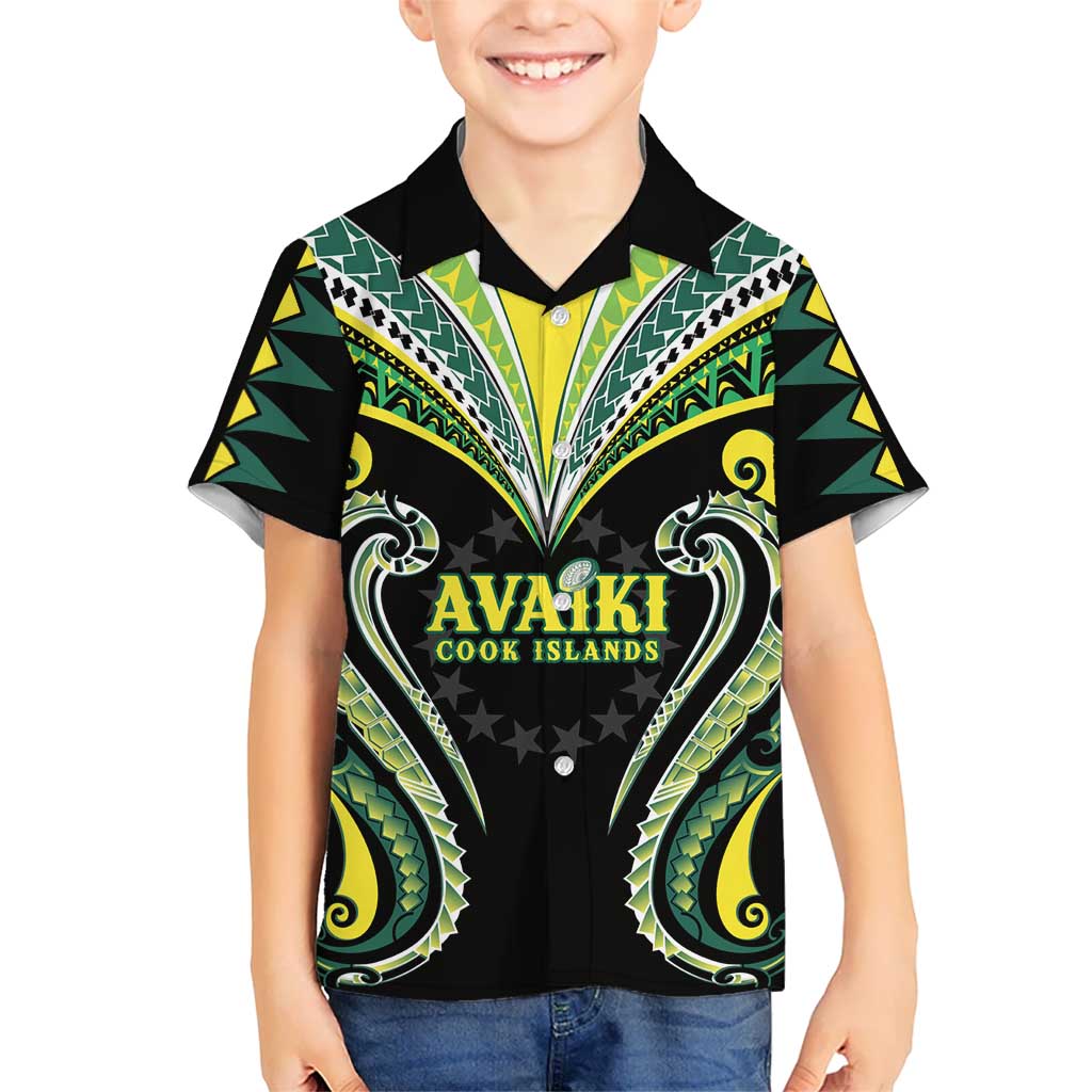 Custom Rugby Cook Islands Avaiki Family Matching Puletasi and Hawaiian Shirt Black Kuki Airani Tribal Maori Inspired LT9 Son's Shirt Black - Polynesian Pride