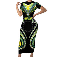 Custom Rugby Cook Islands Avaiki Family Matching Short Sleeve Bodycon Dress and Hawaiian Shirt Black Kuki Airani Tribal Maori Inspired - Polynesian Pride