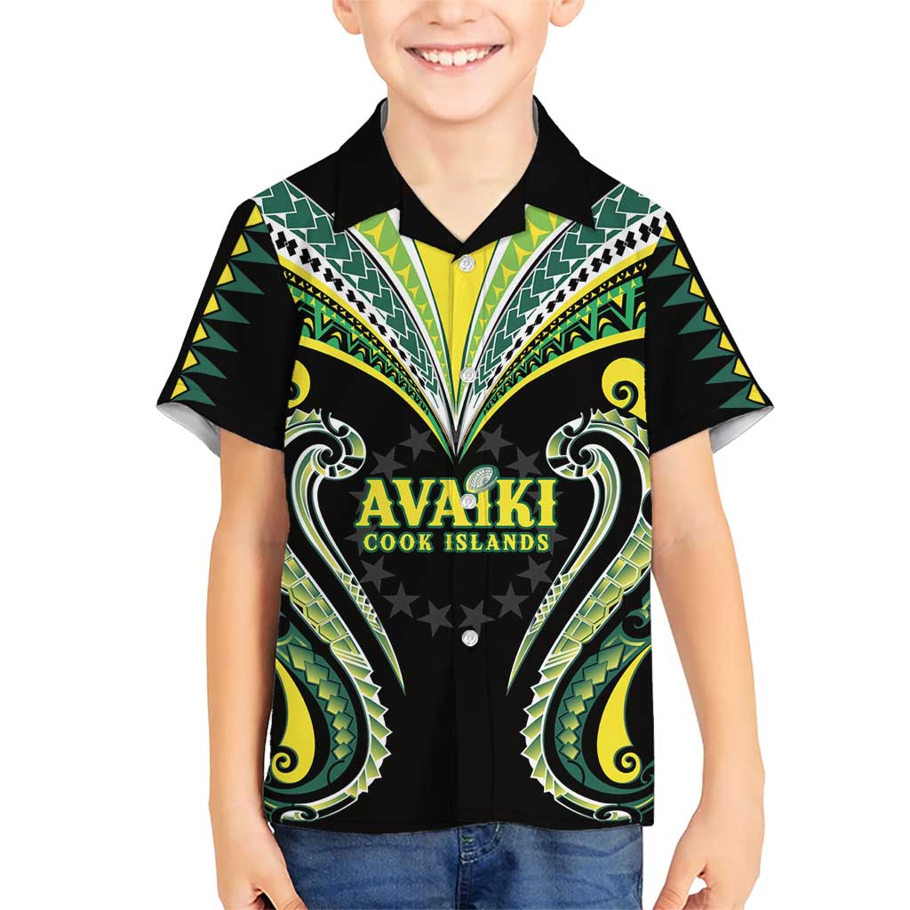 Custom Rugby Cook Islands Avaiki Family Matching Short Sleeve Bodycon Dress and Hawaiian Shirt Black Kuki Airani Tribal Maori Inspired - Polynesian Pride
