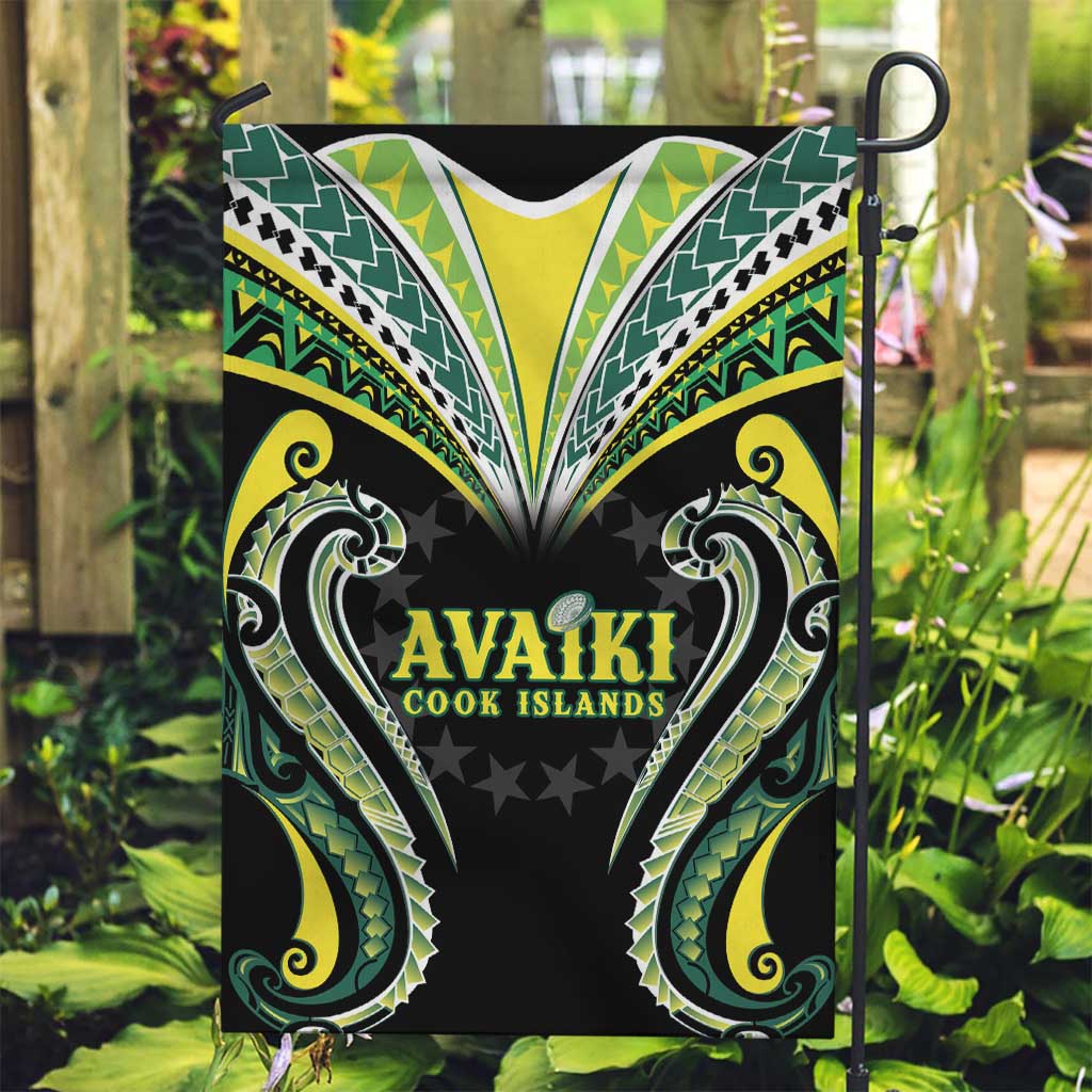 Rugby Cook Islands Avaiki Garden Flag Black Kuki Airani Tribal Maori Inspired LT9 Garden Flag Black - Polynesian Pride