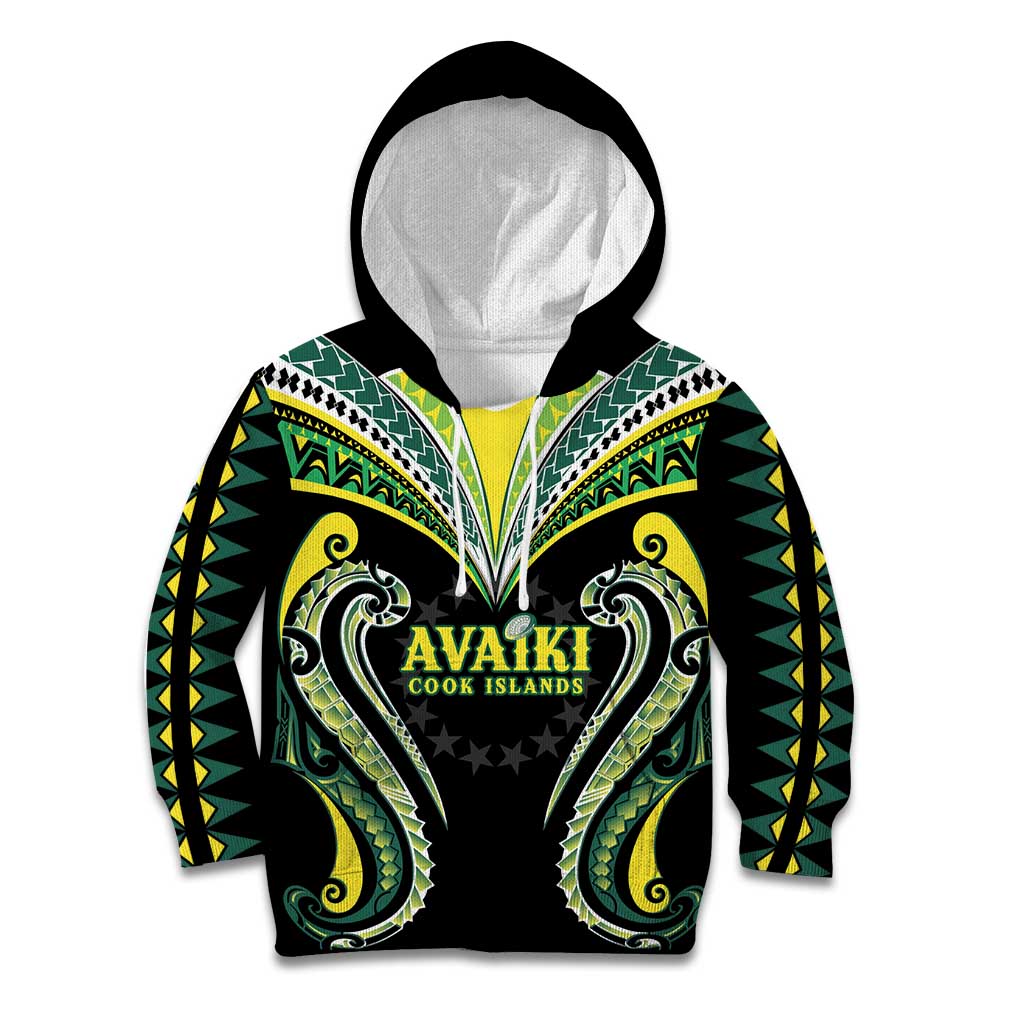 Custom Rugby Cook Islands Avaiki Kid Hoodie Black Kuki Airani Tribal Maori Inspired - Polynesian Pride