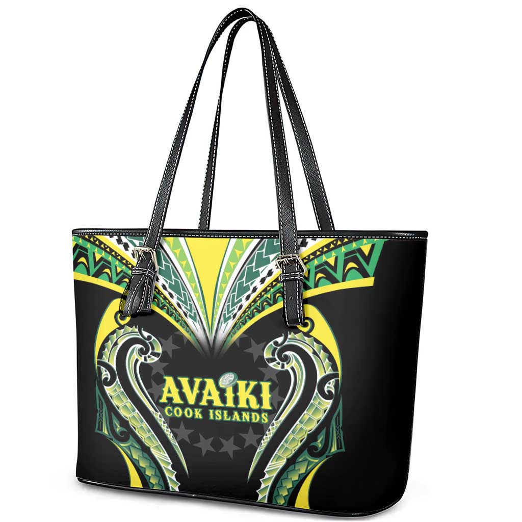 Rugby Cook Islands Avaiki Leather Tote Bag Black Kuki Airani Tribal Maori Inspired LT9 - Polynesian Pride