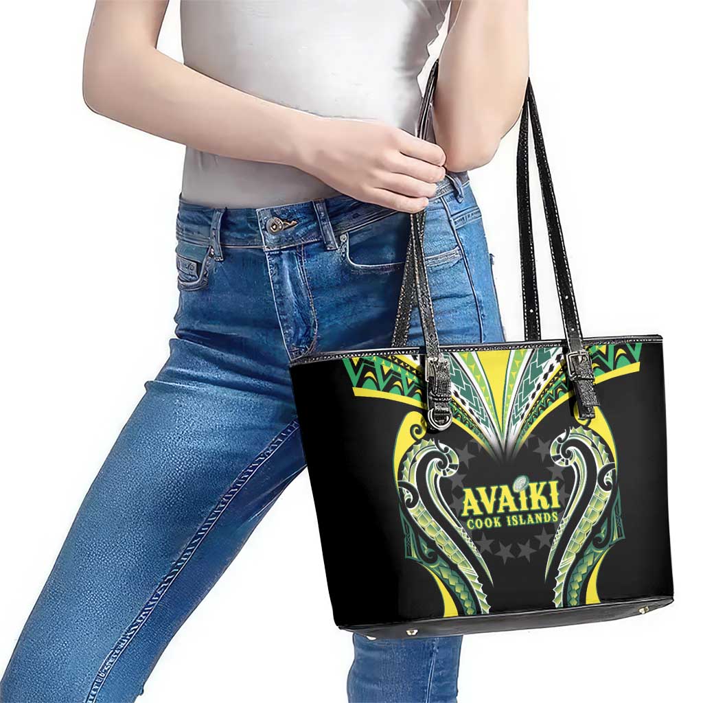 Rugby Cook Islands Avaiki Leather Tote Bag Black Kuki Airani Tribal Maori Inspired LT9 - Polynesian Pride