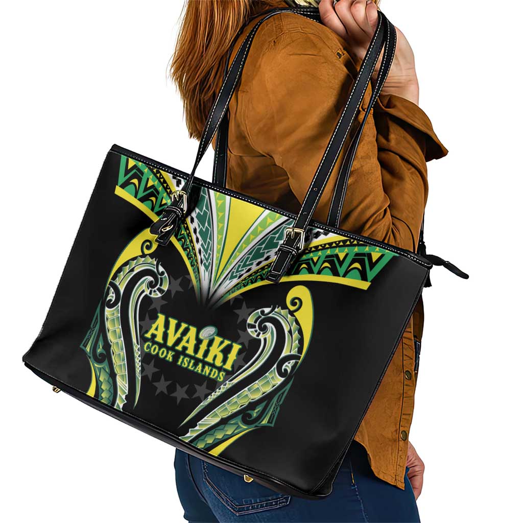 Rugby Cook Islands Avaiki Leather Tote Bag Black Kuki Airani Tribal Maori Inspired LT9 - Polynesian Pride