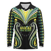 Custom Rugby Cook Islands Avaiki Long Sleeve Polo Shirt Black Kuki Airani Tribal Maori Inspired - Polynesian Pride