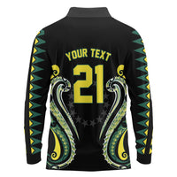 Custom Rugby Cook Islands Avaiki Long Sleeve Polo Shirt Black Kuki Airani Tribal Maori Inspired - Polynesian Pride