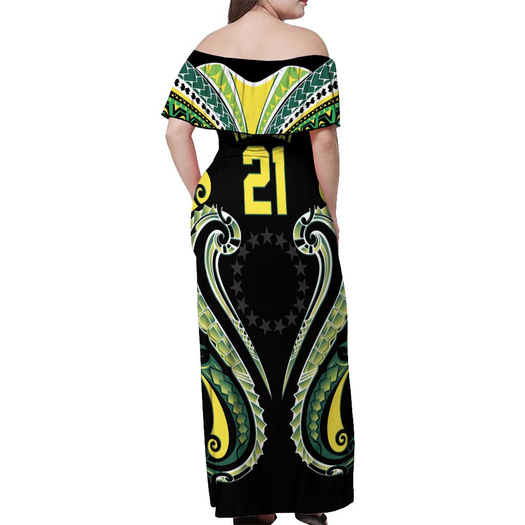 Custom Rugby Cook Islands Avaiki Off Shoulder Maxi Dress Black Kuki Airani Tribal Maori Inspired LT9 - Polynesian Pride