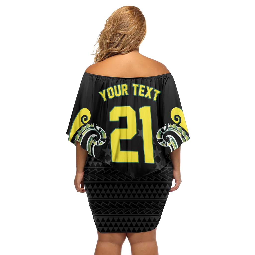 Custom Rugby Cook Islands Avaiki Off Shoulder Short Dress Black Kuki Airani Tribal Maori Inspired LT9 - Polynesian Pride