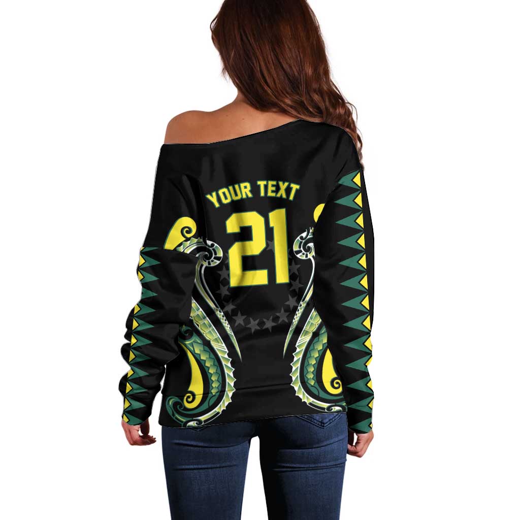 Custom Rugby Cook Islands Avaiki Off Shoulder Sweater Black Kuki Airani Tribal Maori Inspired LT9 - Polynesian Pride
