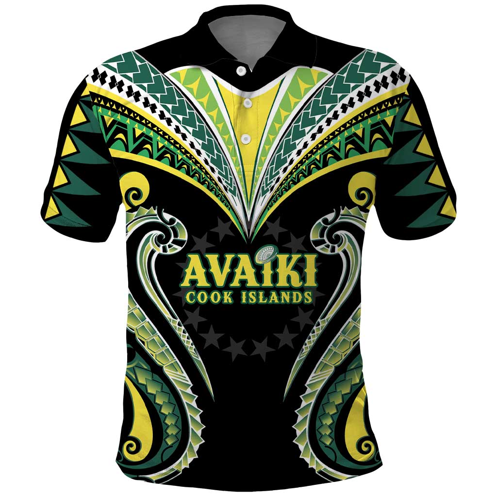 Custom Rugby Cook Islands Avaiki Polo Shirt Black Kuki Airani Tribal Maori Inspired - Polynesian Pride