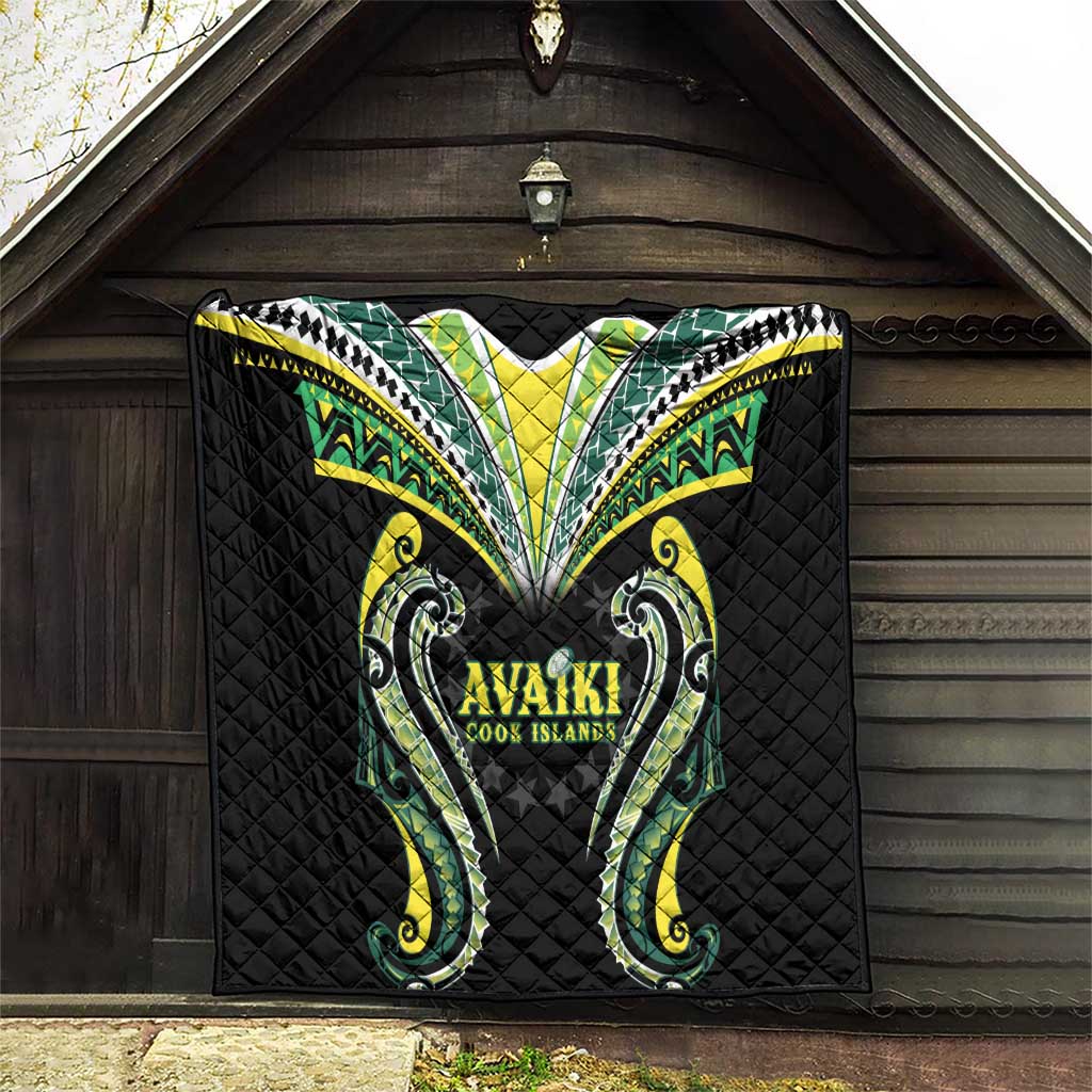 Rugby Cook Islands Avaiki Quilt Black Kuki Airani Tribal Maori Inspired - Polynesian Pride