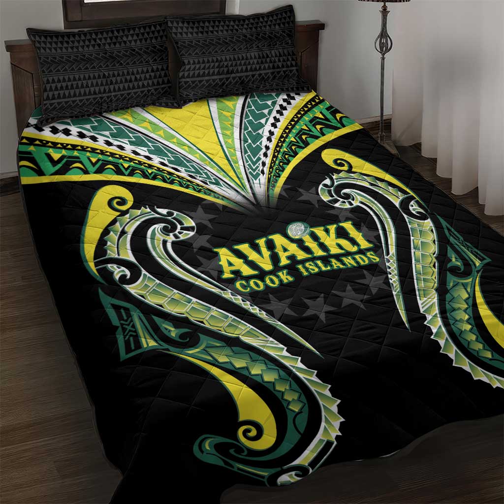 Rugby Cook Islands Avaiki Quilt Bed Set Black Kuki Airani Tribal Maori Inspired - Polynesian Pride
