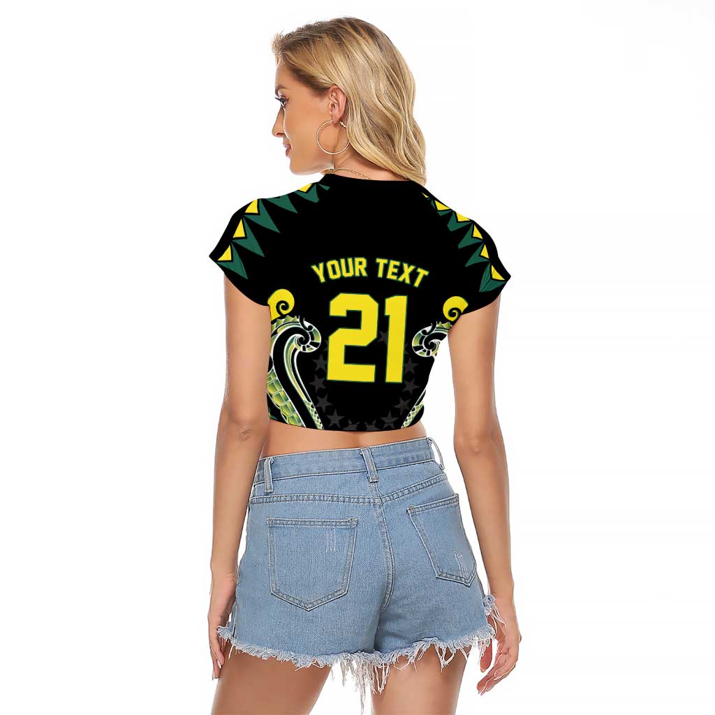 Custom Rugby Cook Islands Avaiki Raglan Cropped T Shirt Black Kuki Airani Tribal Maori Inspired LT9 - Polynesian Pride