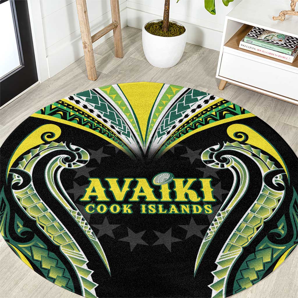 Rugby Cook Islands Avaiki Round Carpet Black Kuki Airani Tribal Maori Inspired LT9 Black - Polynesian Pride
