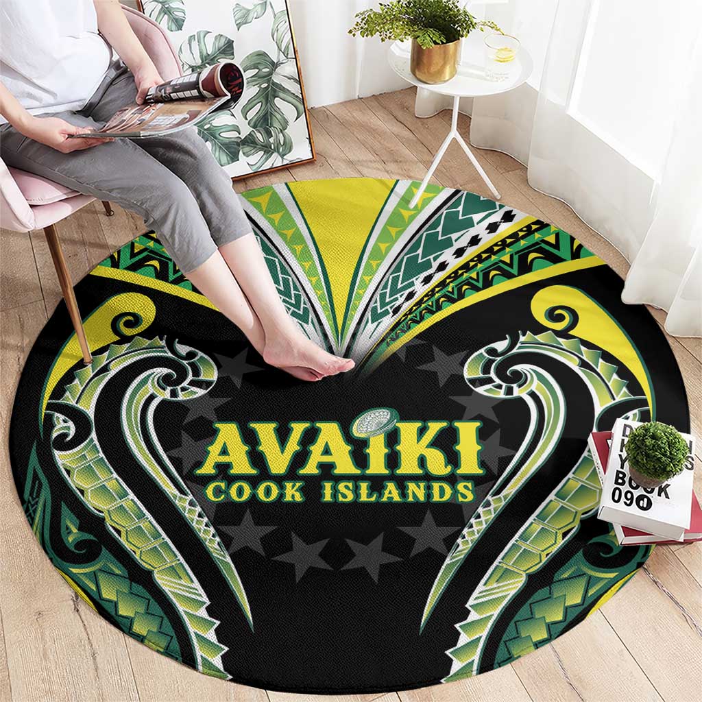 Rugby Cook Islands Avaiki Round Carpet Black Kuki Airani Tribal Maori Inspired LT9 - Polynesian Pride
