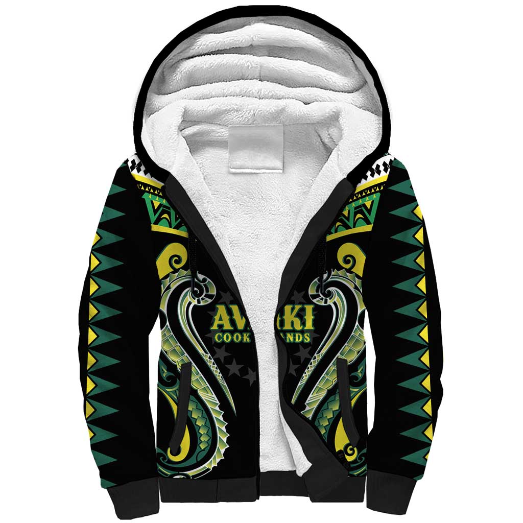Custom Rugby Cook Islands Avaiki Sherpa Hoodie Black Kuki Airani Tribal Maori Inspired LT9 Unisex Black - Polynesian Pride
