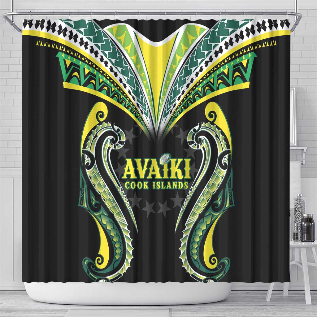 Rugby Cook Islands Avaiki Shower Curtain Black Kuki Airani Tribal Maori Inspired LT9 - Polynesian Pride