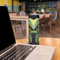 Custom Rugby Cook Islands Avaiki Skinny Tumbler Black Kuki Airani Tribal Maori Inspired - Polynesian Pride