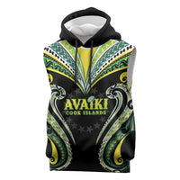Custom Rugby Cook Islands Avaiki Sleeveless Hoodie - Kuki Airani Tribal Black LT9 Black - Polynesian Pride