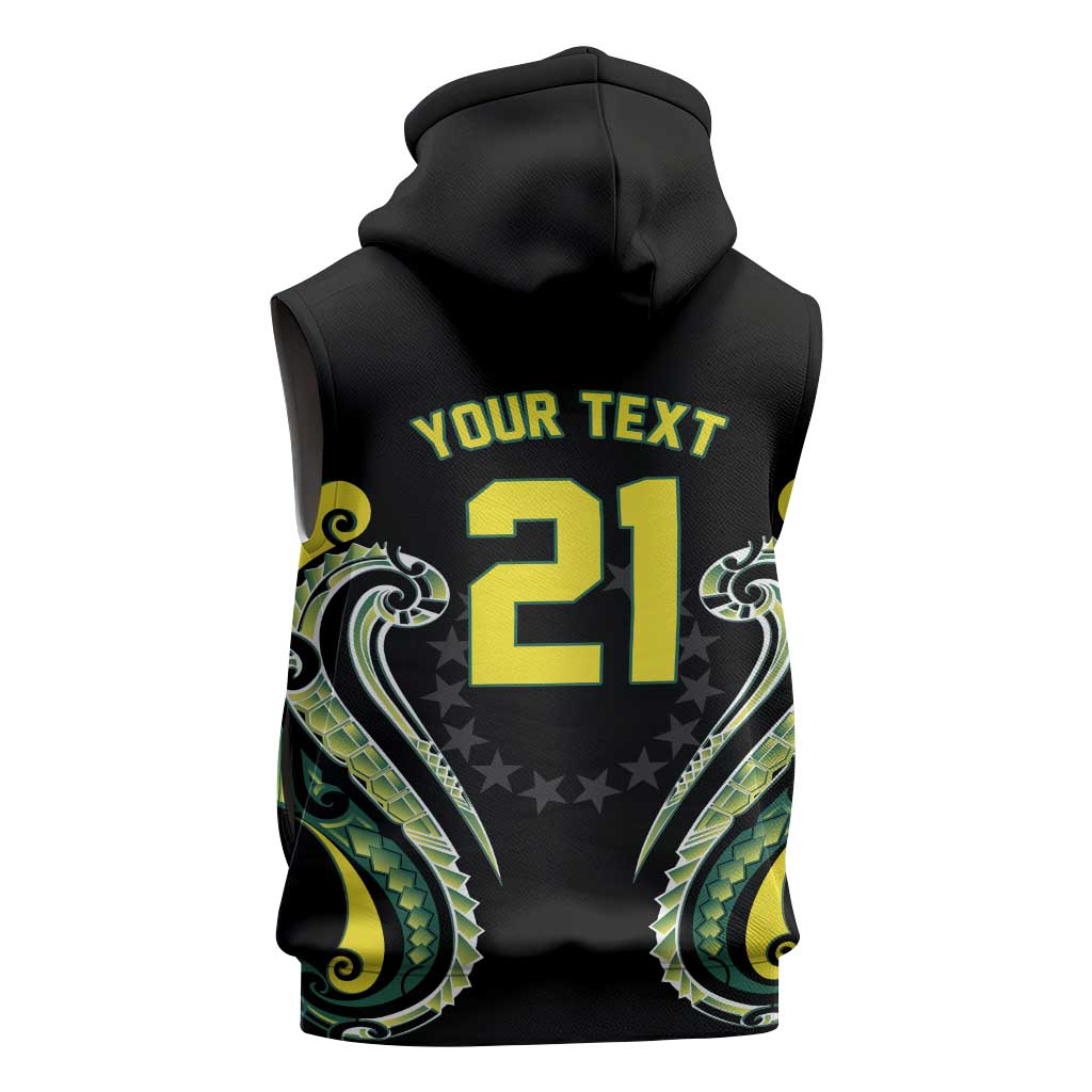 Custom Rugby Cook Islands Avaiki Sleeveless Hoodie - Kuki Airani Tribal Black LT9 - Polynesian Pride