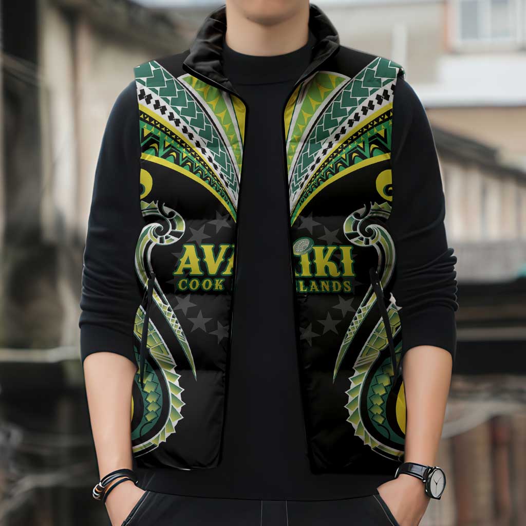 Custom Rugby Cook Islands Avaiki Sleeveless Puffer Jacket Black Kuki Airani Tribal Maori Inspired LT9 - Polynesian Pride