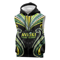 Custom Rugby Cook Islands Avaiki Sleeveless Zip Hoodie Black Kuki Airani Tribal Maori Inspired LT9 Black - Polynesian Pride
