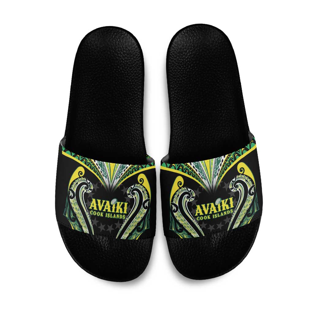 Rugby Cook Islands Avaiki Slide Sandals Black Kuki Airani Tribal Maori Inspired LT9 Black - Polynesian Pride