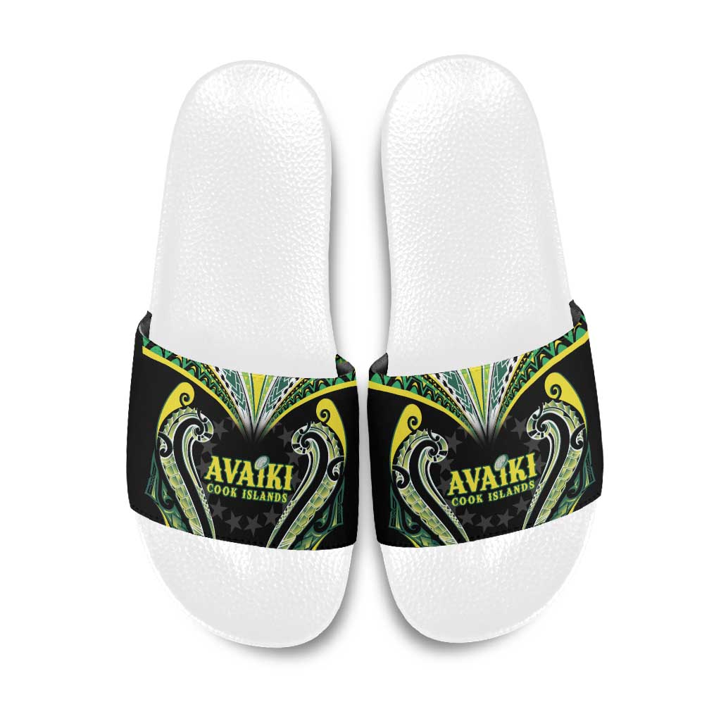 Rugby Cook Islands Avaiki Slide Sandals Black Kuki Airani Tribal Maori Inspired LT9 Black - Polynesian Pride