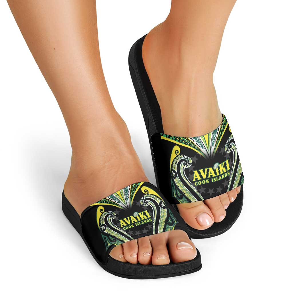 Rugby Cook Islands Avaiki Slide Sandals Black Kuki Airani Tribal Maori Inspired LT9 - Polynesian Pride