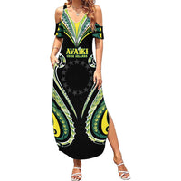 Custom Rugby Cook Islands Avaiki Summer Maxi Dress Black Kuki Airani Tribal Maori Inspired LT9 Women Black - Polynesian Pride