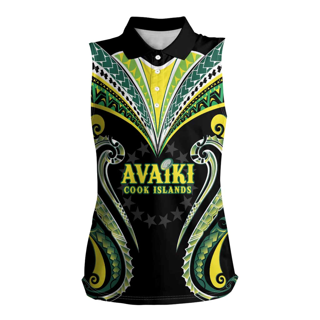 Custom Rugby Cook Islands Avaiki Women Sleeveless Polo Shirt Black Kuki Airani Tribal Maori Inspired - Polynesian Pride