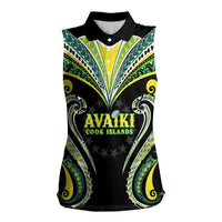 Custom Rugby Cook Islands Avaiki Women Sleeveless Polo Shirt Black Kuki Airani Tribal Maori Inspired - Polynesian Pride