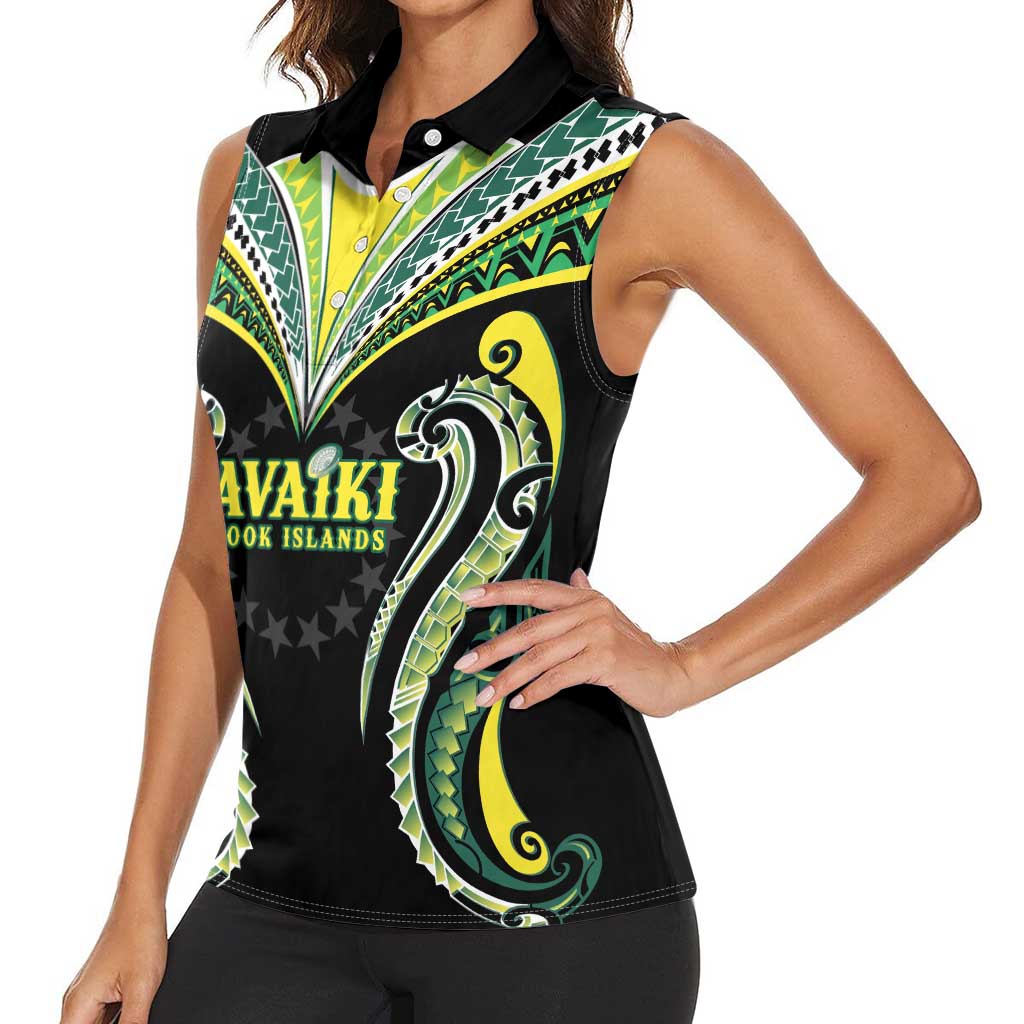 Custom Rugby Cook Islands Avaiki Women Sleeveless Polo Shirt Black Kuki Airani Tribal Maori Inspired - Polynesian Pride