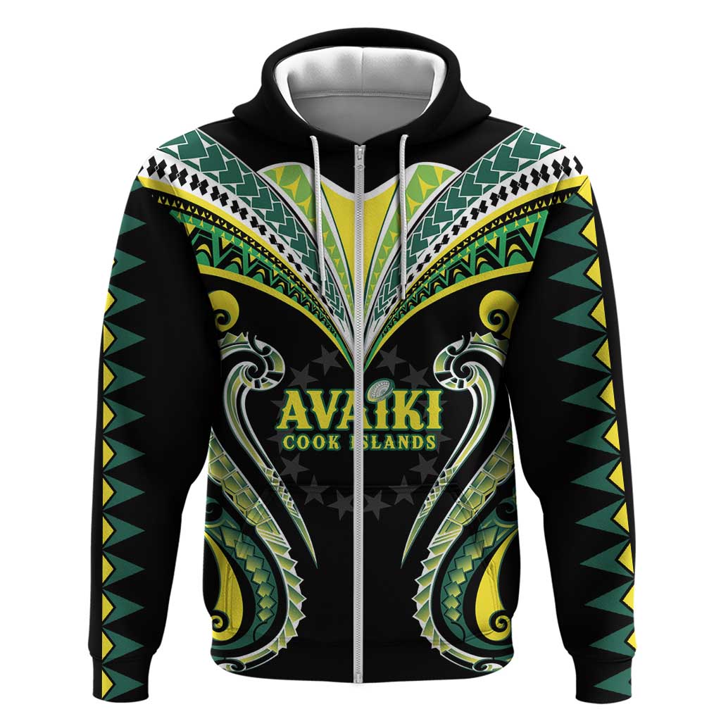 Custom Rugby Cook Islands Avaiki Zip Hoodie Black Kuki Airani Tribal Maori Inspired LT9 Zip Hoodie Black - Polynesian Pride