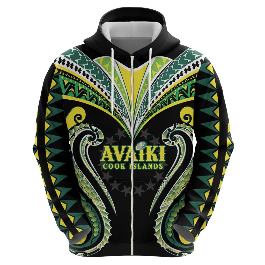 Custom Rugby Cook Islands Avaiki Zip Hoodie Black Kuki Airani Tribal Maori Inspired LT9 - Polynesian Pride